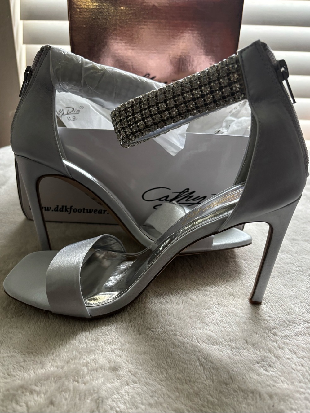 Cathy Din- Pisa Rhinestone embelished Silver Satin Stiletto - 6& 6.5